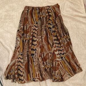 Ruby Rd. Brown and Yellow Patterned A-Line Skirt